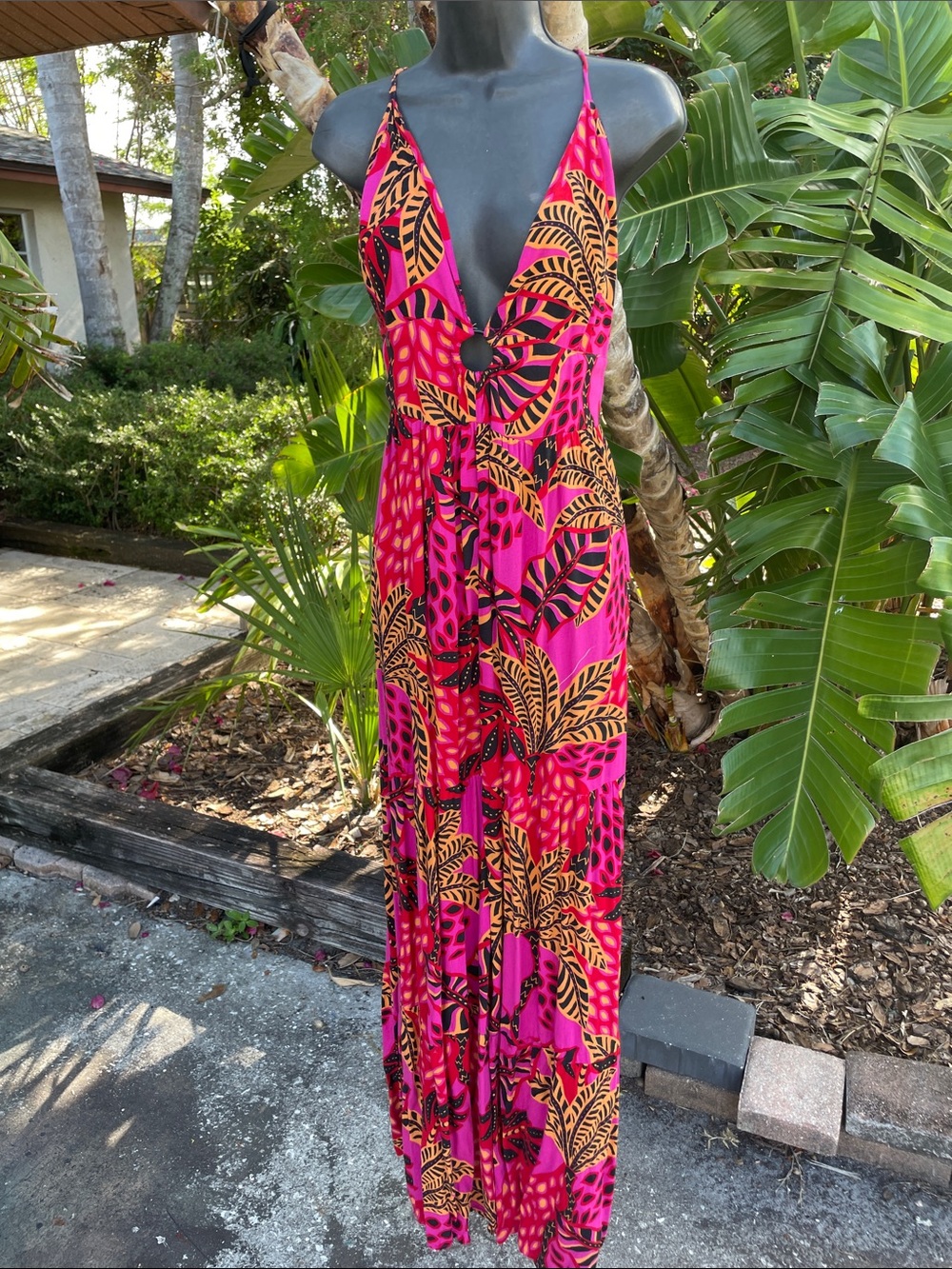 sincerely, Jules plunge front tropical, wide leg jumpsuit